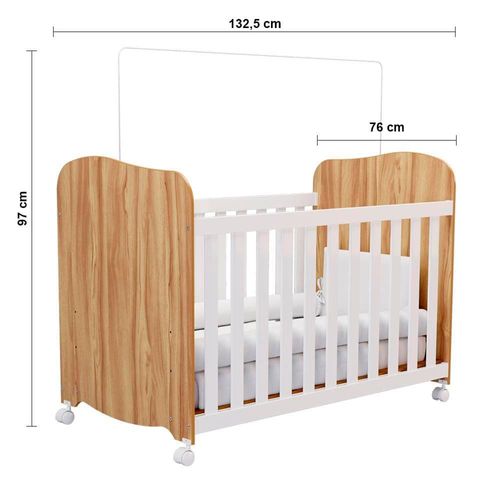 Berço Americano + Cômoda Infantil Peroba Duda Plus com 1 Porta, 4 Gavetas e 1 Prateleira - 95,3cm de largura Amêndoa e Branco