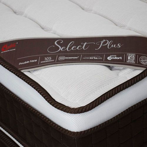 Cama Box Casal Castor Selle P Double com Revestimento em Tecido Suede + Colchão com Euro Pillow e Molejo Tecnopedic 34x138x188cm - Marrom e Bege