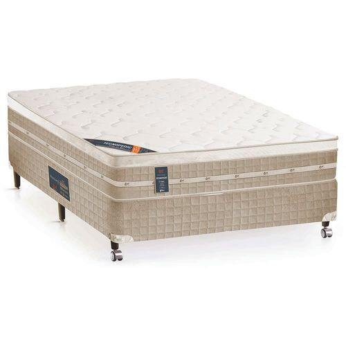 Cama Box Casal Castor Premium com Mola Tecnopedic 69x138x188cm – Branco/Bege