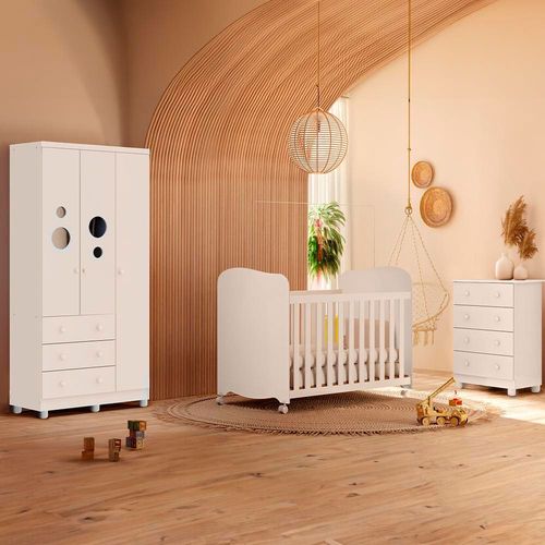 Guarda-Roupa Infantil Peroba Duda Plus com 92 cm de largura + Cômoda com 4 Gavetas e 65,1 cm de largura + Berço Americano Branco