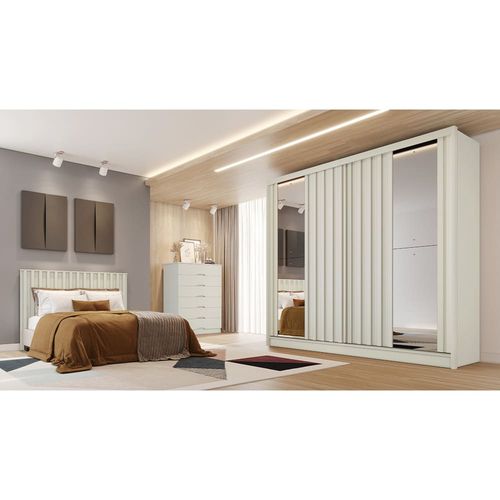 Guarda-Roupa Europa Mademarques Córdoba com espelho, 2 portas de correr, 4 gavetas e 15 prateleiras - 226 cm de Largura Off White