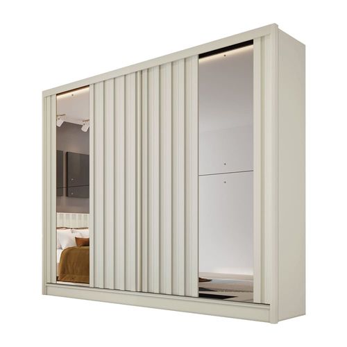Guarda-Roupa Europa Mademarques Córdoba com espelho, 2 portas de correr, 4 gavetas e 15 prateleiras - 226 cm de Largura Off White