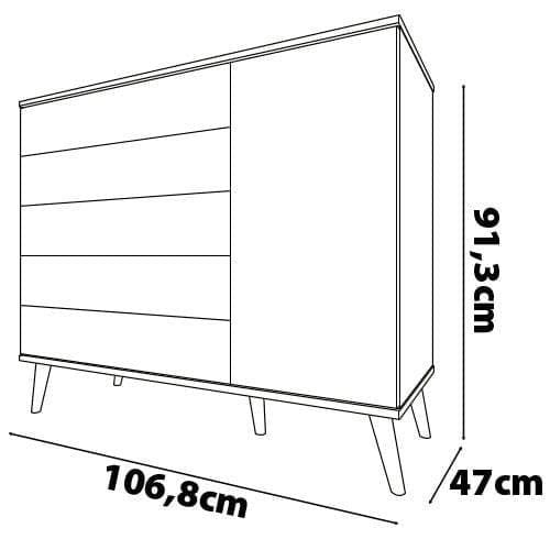 Guarda-Roupa Bartira Ternura com 5 Nichos, 2 Portas, 2 Gavetas + Cômoda Ternura com 5 Gavetas e 1 Porta + Berço Móveis Estrela Ternura - Azul Wood