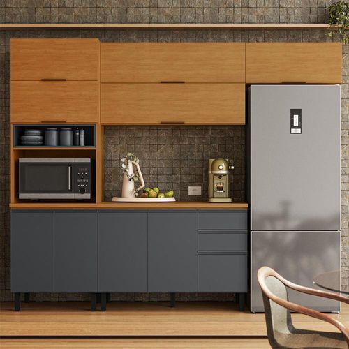 Cozinha Completa Itatiaia Ideale com 4 Peças, 10 Portas, 11 Prateleiras e 2 Gavetas – 270cm de Largura Cinamomo e Grafite