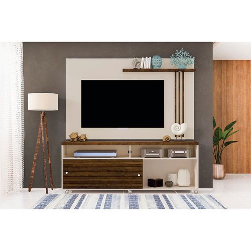 Rack Madetec Cross com 182cm de Largura + Painel Madetec Cross com 182cm de Largura, Ideal para TV de Até 65” Off White / Nogal
