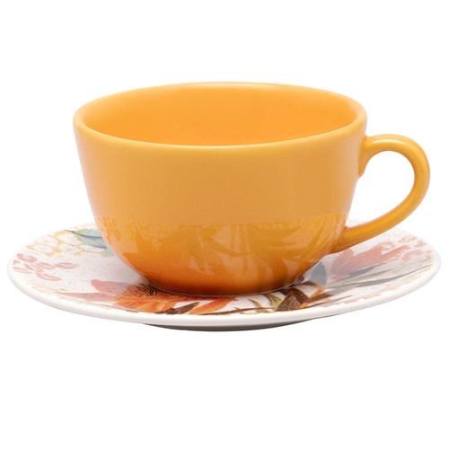 Aparelho de Jantar 20 Peças Oxford Unni Buque Tropical em Cerâmica - Branco/Amarelo