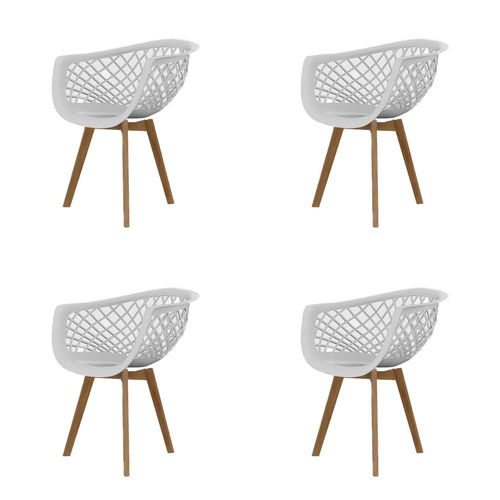 Conjunto com 4 Cadeiras de Jantar SeatCo Web PP Wood com Detalhes Vazados Branca