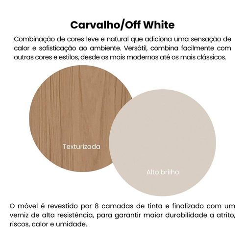 Painel Artely Nevada com 2 Portas e 3 Nichos, 176cm de Largura, Ideal para TV de até 75`` – Carvalho/Off White