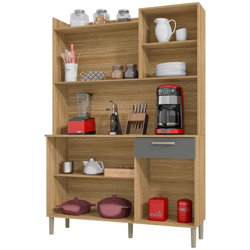 Cozinha Compacta Kit`s Paraná Florence com 6 Portas, 1 Gaveta e 2 Prateleiras - 121,5cm de largura Freijo Gris