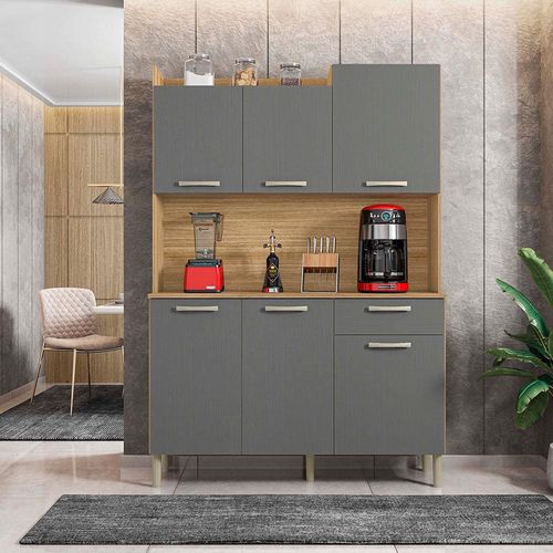 Cozinha Compacta Kit`s Paraná Florence com 6 Portas, 1 Gaveta e 2 Prateleiras - 121,5cm de largura Freijo Gris