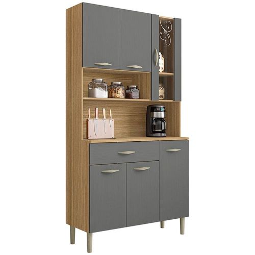 Cozinha Compacta Kits Paraná Golden com 6 Portas, 1 Gaveta e 1 Prateleira - 91cm de largura - Freijó/Patina Freijo/Gris
