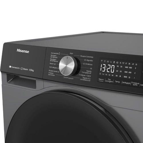 Lava e Seca Hisense Steam WD3S13 Inverter com Wi-Fi, 13 Programas de Lavagem e 3 de Secagem Titanium - 13kg/8kg 110V