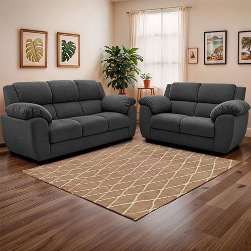 Sofá de 3 e 2 Lugares Cama inBox Paris com 202cm e 152cm de Larguras e Revestidos em Bouclé Cinza Escuro