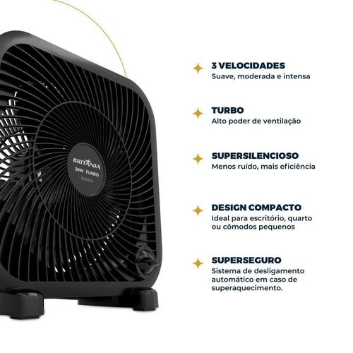 Ventilador Circulador de Ar Britânia BCA25A com 3 Velocidades e 30W de Potência – Preto 110V