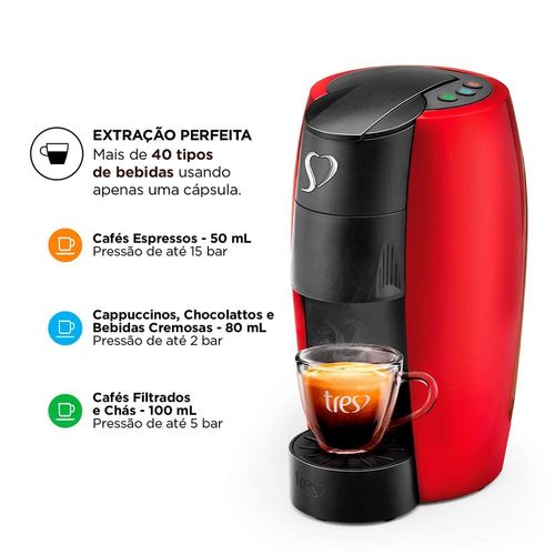 Cafeteira Espresso TRES Lov Automática Multibebidas – Vermelha 110V