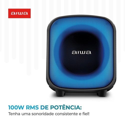 Caixa de Som Partybox Aiwa PB-07 com Bluetooth, Iluminação RGB, Entrada USB, Entrada para Cabo Auxiliar e Entrada para Micro SD - 100W RMS - Bivolt