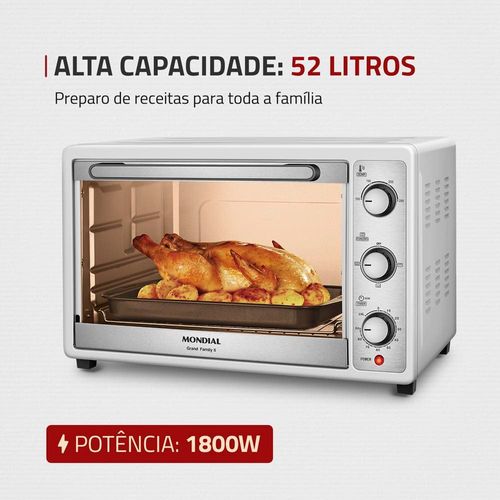 Forno Elétrico Mondial Line Grand Family II FR-52-W com 52 Litros – Branco/Inox 220V