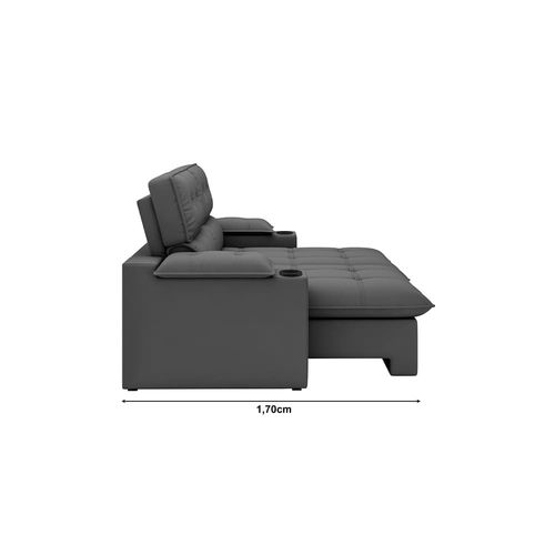 Sofá 4 Lugares Luizzi Besthouse Liverpool Slim com Assento Retrátil e Reclinável, Revestido em Suede - 240cm de Largura Titânio