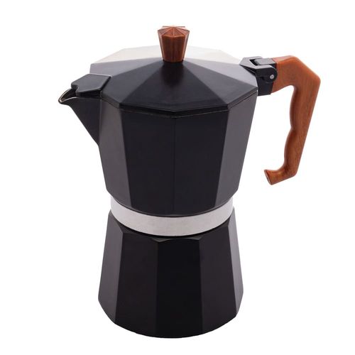 Cafeteira Italiana de Alumínio Wolff 6 Doses com Cabo em Plástico Preta Fosca - 300ml