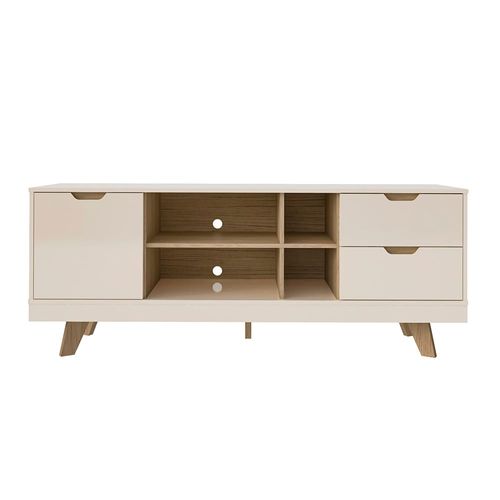 Rack Michigan Artely com 2 gavetas e 4 nichos para TVs de até 65 polegadas Off White e Carvalho