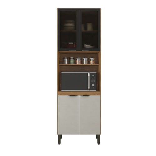 Paneleiro Duplo Demóbile Firenze com 4 Portas, 4 Prateleiras e Nicho para Micro-ondas - Amêndola/Nude Prime TX