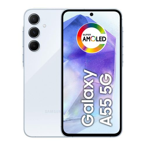 Smartphone Samsung Galaxy A55 5G 128GB Azul Claro, 8GB RAM, Câmera Tripla Traseira de até 50MP e Tela Super AMOLED 6.6" + Galaxy Fit3 Grafite