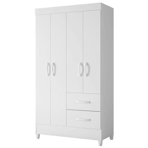 Guarda-Roupa Palumóveis Mobi com 4 Portas e 2 Gavetas Biflex Branco/Rosa Matte