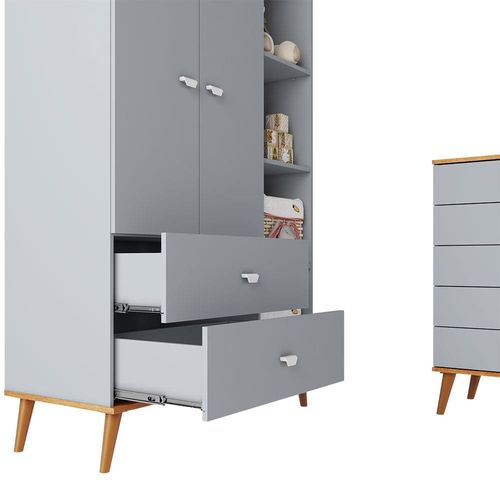 Guarda-Roupa Bartira Ternura com 5 Nichos, 2 Portas, 2 Gavetas + Cômoda Bartira Ternura com 5 Gavetas Azul Wood