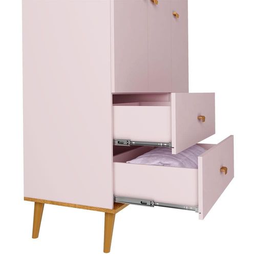 Guarda-Roupa Bartira Ternura com 3 Portas, 2 Gavetas + Cômoda Ternura com 5 Gavetas + Berço Móveis Estrela Ternura Rosa Wood