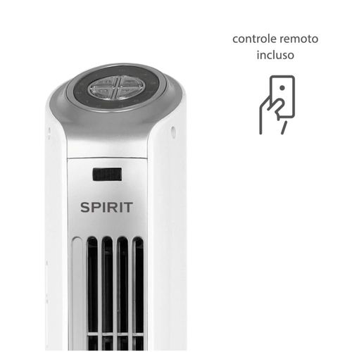Ventilador de Torre 90cm Spirit Slim 40W de Potência com 3 Velocidades, Função Bom Sono e Vento Natural – Branco/Prata 110V