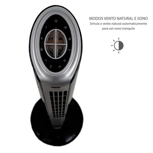Ventilador de Torre Spirit TS1200 com 3 Velocidades, Função Oscilante e Controle Remoto – Preto 220V