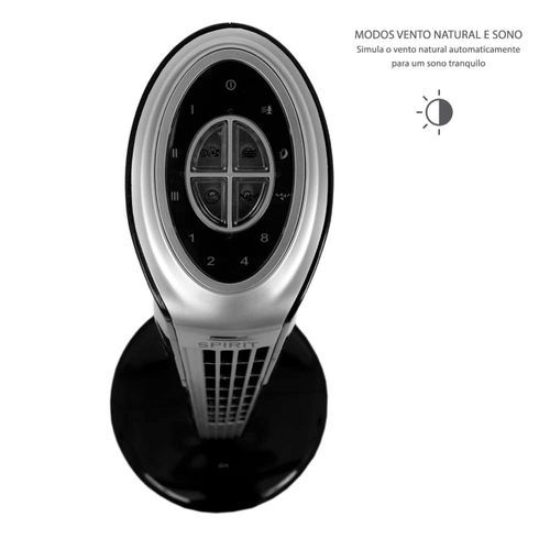 Ventilador de Torre 90cm Spirit Slim 40W de Potência com 3 Velocidades, Função Bom Sono e Vento Natural – Preto/Prata 110V