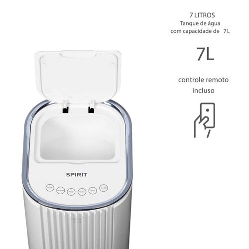 Climatizador de Ar Spirit Slim 1 Metro, 80W com Controle Remoto, Funções Resfriar, Umidificar e Purificar, 7 Litros - Branco 110V