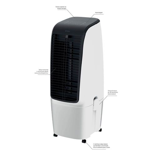 Climatizador de Ar Spirit Master 90cm, 110W com Controle Remoto, Display LED, Timer de até 8 horas, 20 Litros – Branco 110V