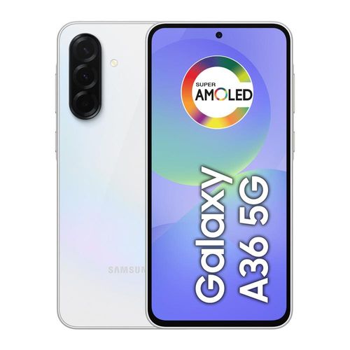 Smartphone Samsung Galaxy A36 5G Branco 128GB, 6GB RAM, Câmera Tripla até 50MP, Tela Super AMOLED 6.7", IP67, NFC e Recursos AI + Galaxy Fit3 Grafite