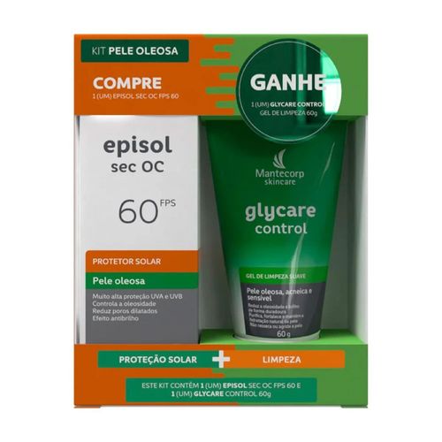 Kit Protetor Solar Episol Sec Oc Fps60 60g+Gel de Limpeza Glycare Control 60g
