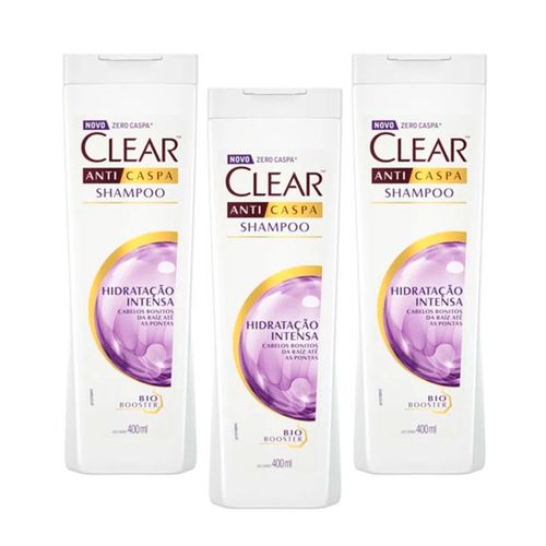 kit 3 Shampoo Anticaspa Clear Women Hidratação Intensa 400ml cada