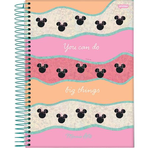 Caderno Jandaia Capa Dura Com Espiral 80 Folhas 1 Matéria Minnie Arts FSC
