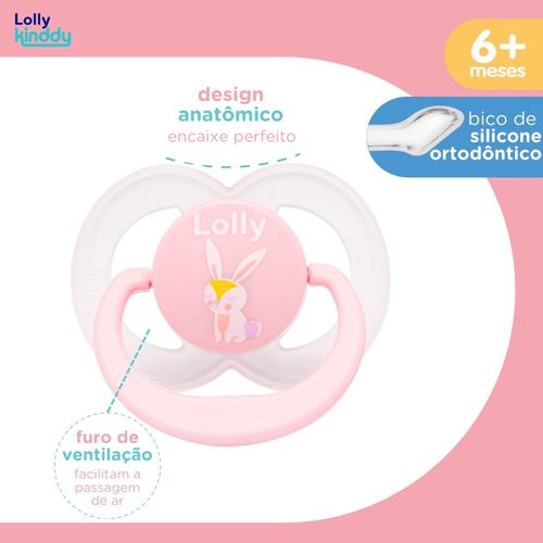 Chupeta Lolly Baby Color Silicone Ortodôntico N2 Rosa