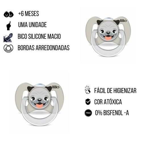 Chupeta Lillo Funny Animais Cachorro Silicone Tamanho 2