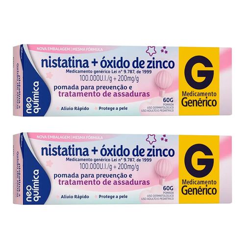 Kit 2 Nistatina + Óxido de Zinco Neo Química Genérico Pomada 60g Cada
