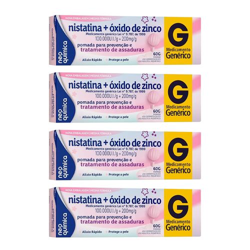 Kit 4 Nistatina + Óxido de Zinco Neo Química Genérico Pomada 60g Cada