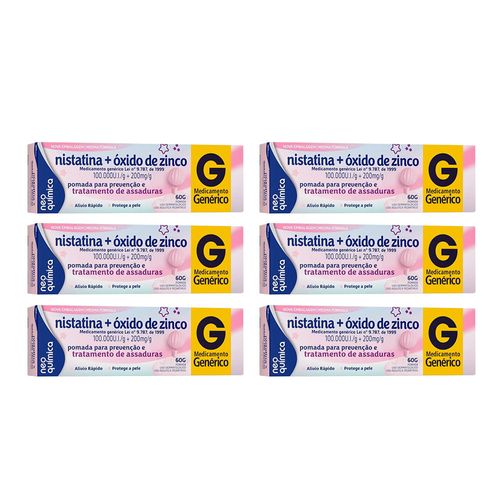 Kit 6 Nistatina + Óxido de Zinco Neo Química Genérico Pomada 60g Cada