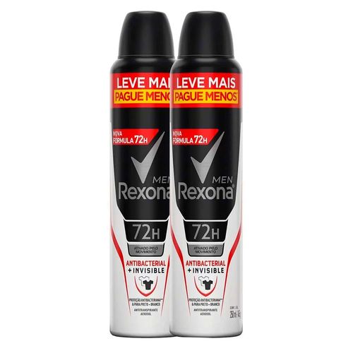 Kit com 2 Desodorante Rexona Aero Men Antibacterial Plus Invisible 250ml cada