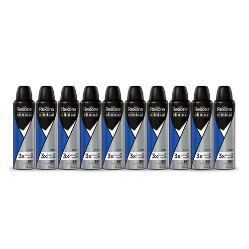Kit com 10 Antitranspirantes Aerosol Rexona Men Clinical Clean 150ml cada