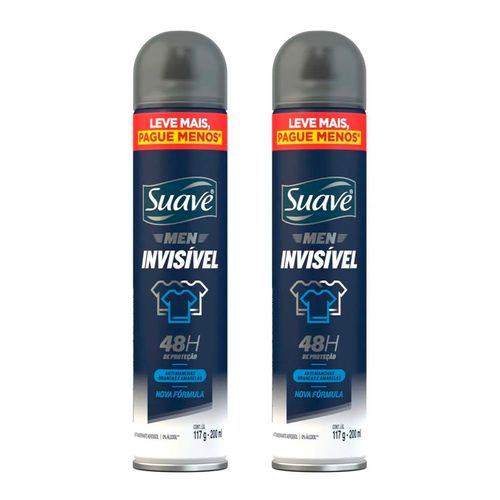 Kit 2 Desodorante Aerosol Suave Suave Invisible 48 horas de proteção 200 ML cada