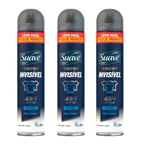 Kit 3 Desodorante Aerosol Suave Suave Invisible 48 horas de proteção 200 ML cada