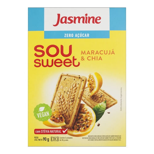 Biscoito Sou Sweet sem Açúcar Jasmine Maracujá e Chia 90g