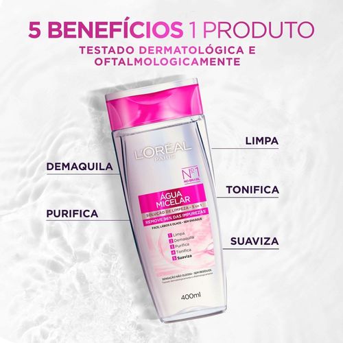 Água Micelar L'Oréal Paris Solução de Limpeza 5 em 1 400ml