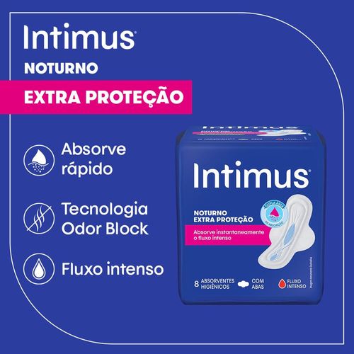 Absorvente Intimus Noturno Cobertura Suave com Abas 30 Unidades